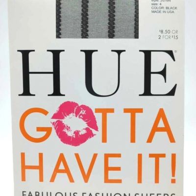 HUE Gotta Have It Control Top Sheer Patterned Tights Black Sheer Cable Size 4